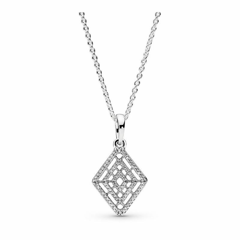 Pandora Geometric Lines Necklace & Pendant Ireland - Sterling Silver/Cubic Zirconia - 480936XMC